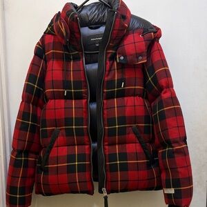 Mackage Red and Black Plaid Puffer Jacket